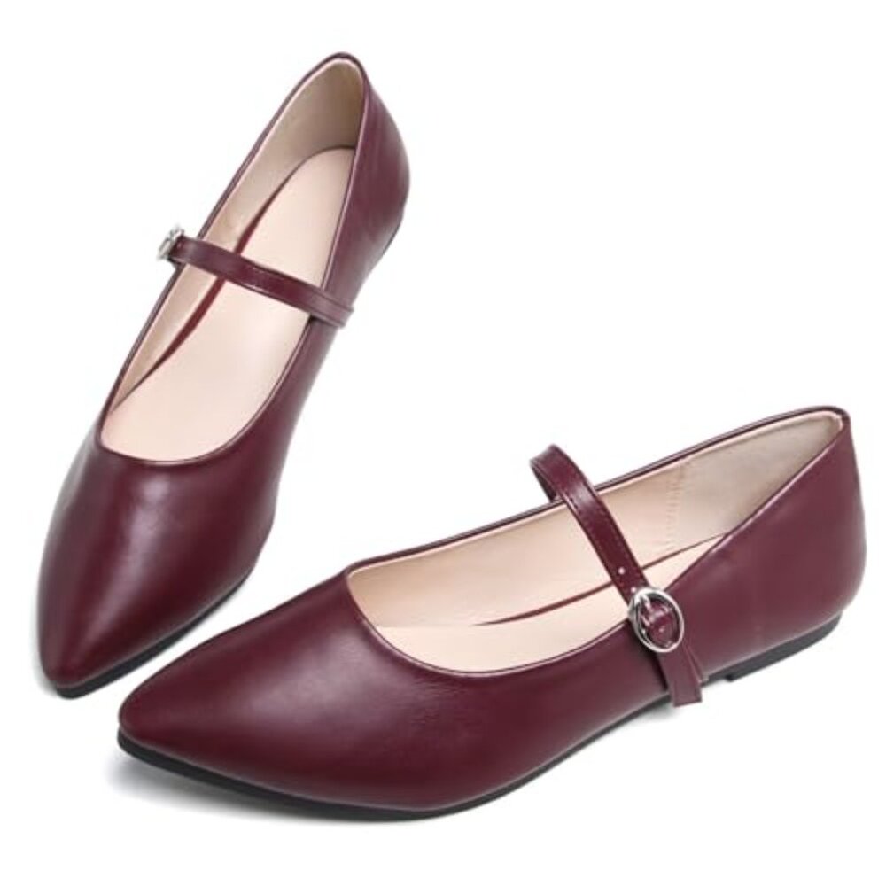 Leather Flats Pointy Toe Slip On Work Shoes Comfortable Retro Style - Picture 7 of 8